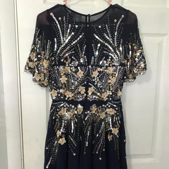 ASOS Gold and Navy Sparkle Mesh Skater Dress - Picture 5 of 8